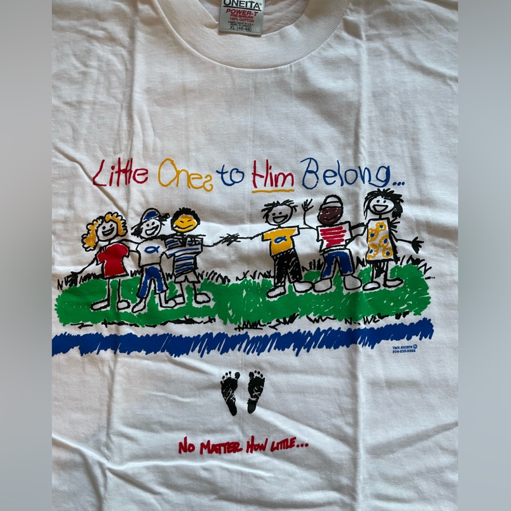 Vintage 1990s Single Stitch White Tshirt Little Ones To Him Belong Jesus New XL